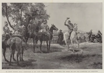 Sr. Bennet Burleigh, Correspondente Especial do Daily Telegraph, trazendo ao Marechal de Campo Lord Roberts a notícia de que Bloemfontein havia se rendido